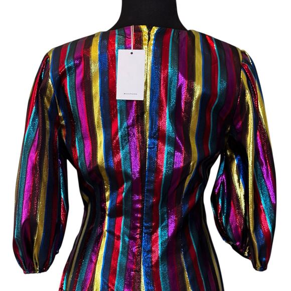 Lovers + Friends Frida Mini Dress Size SMALL V Neck Rainbow Metallic Party NYE - Picture 5 of 11